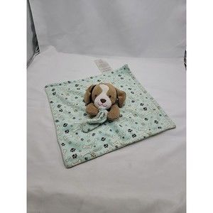 Little Miracles Baby Lovey Security Blanket Blue Tan Puppy Dog Bones Paws 12"